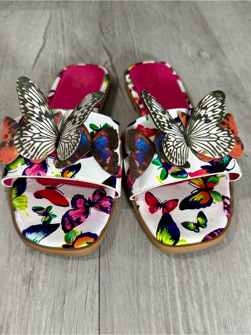 Yoki Pink Multi 3D Butterfly Slide Sandals